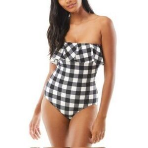 Kate Spade New York BLACK Ruffle Bandeau‎ One-Piece Swimsuit US Medium